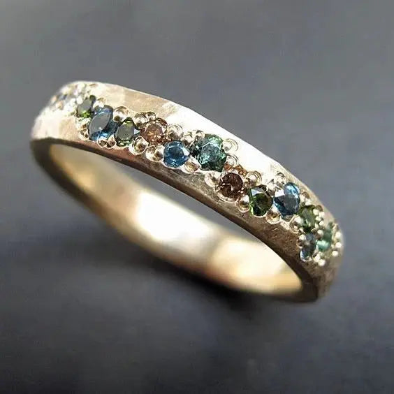 Elise Mode Dames Band Ring met Gekleurde Steentjes in Goud