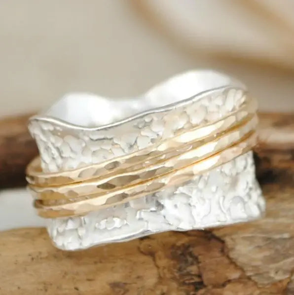 Elise Mode Dames Brede Spinner Ring met Fijne Banden in Meerkleurig