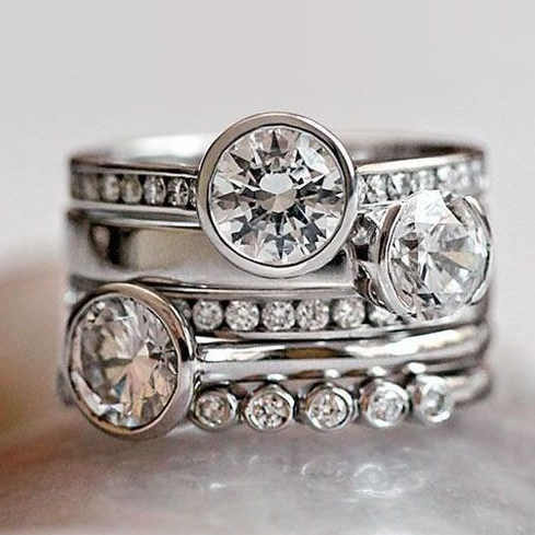 Elise Mode Dames Stapelringen Set met Ronde Zirkonia in Zilver