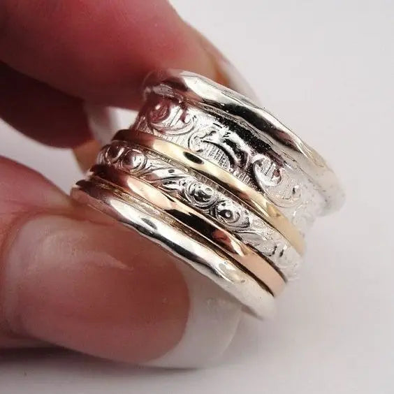 Elise Mode Dames Brede Spinner Ring met Graveerwerk in Meerkleurig