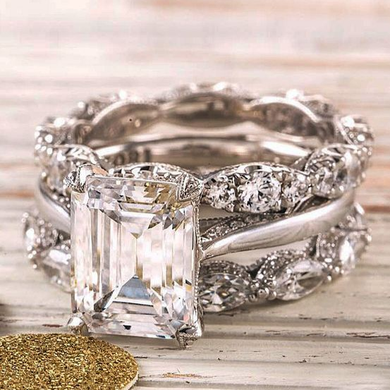 Elise Mode Dames Gelaagde Ring met Rechthoekige Zirkonia in Zilver