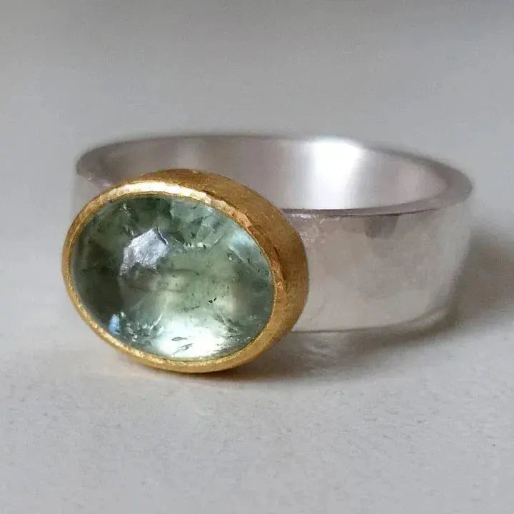 Elise Mode Dames Brede Ring met Groene Steen in Groen