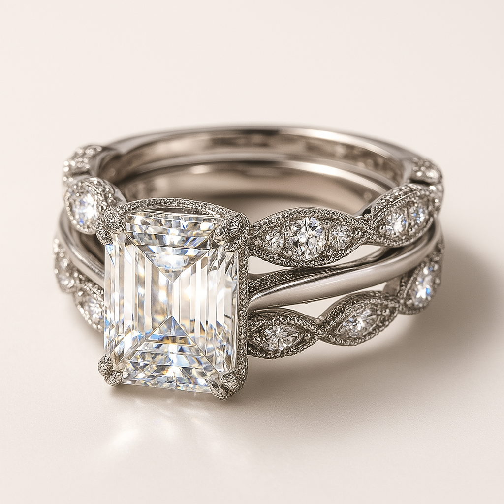 Elise Mode Dames Gelaagde Ring met Rechthoekige Zirkonia