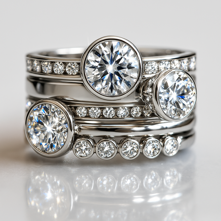 Elise Mode Dames Stapelringen Set met Ronde Zirkonia