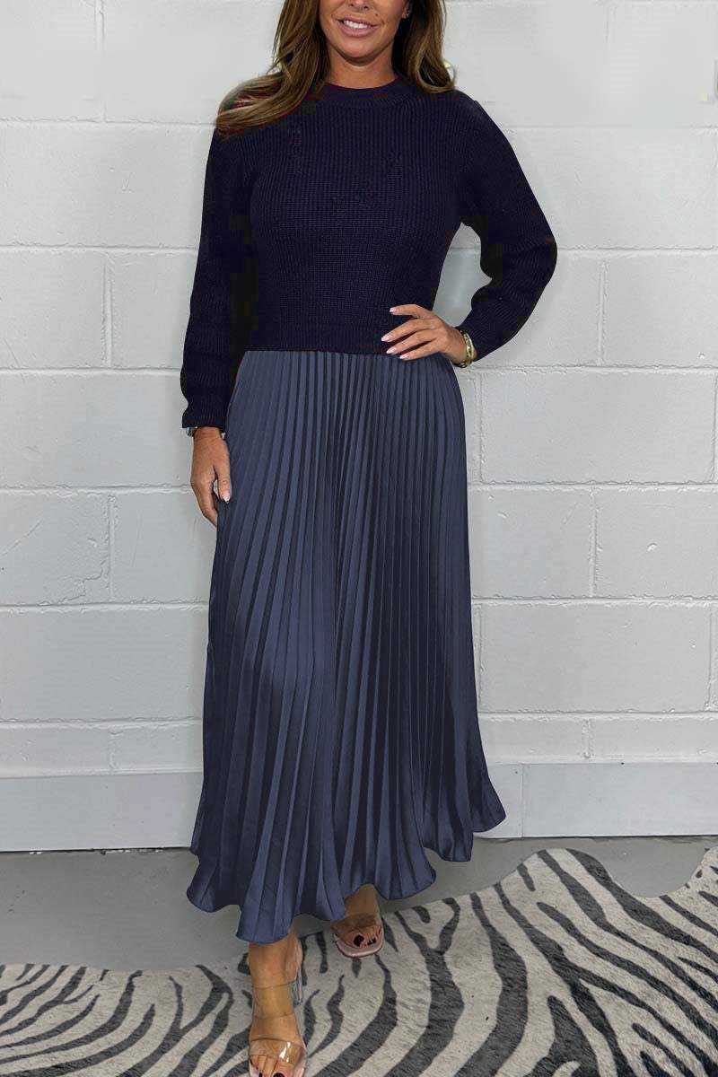 Elise Mode Dames Relaxed Truijurk met Plissé Rok in Blauw