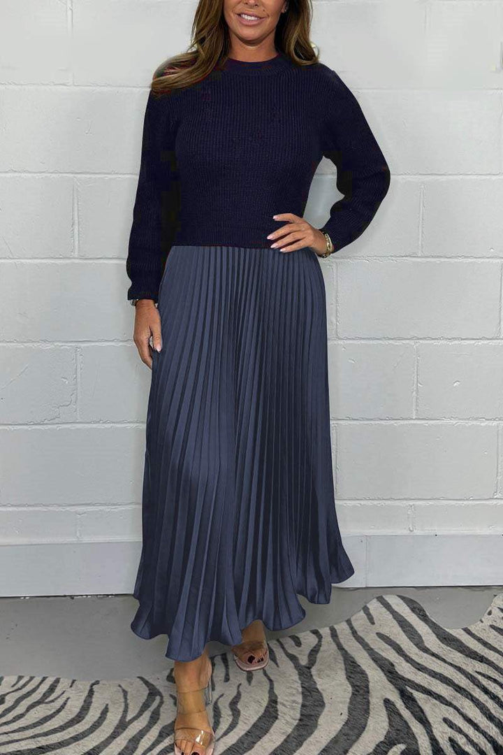 Elise Mode Dames Relaxed Truijurk met Plissé Rok in Blauw