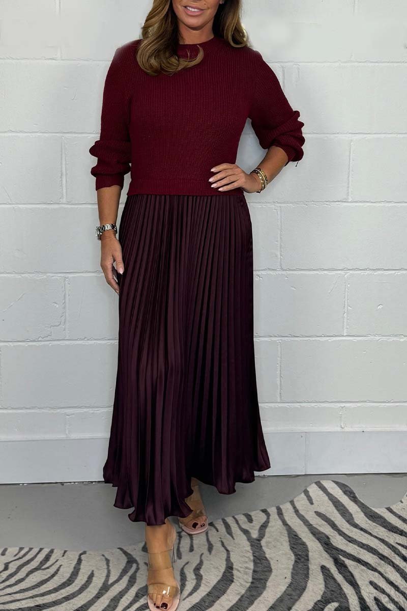 Elise Mode Dames Relaxed Truijurk met Plissé Rok in Rood