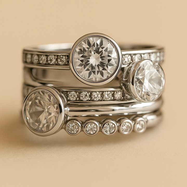 Elise Mode Dames Stapelringen Set met Ronde Zirkonia