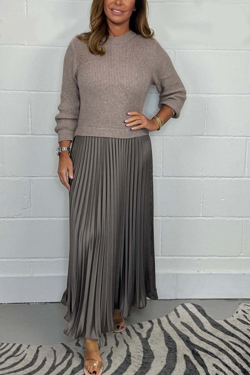 Elise Mode Dames Relaxed Truijurk met Plissé Rok in Beige