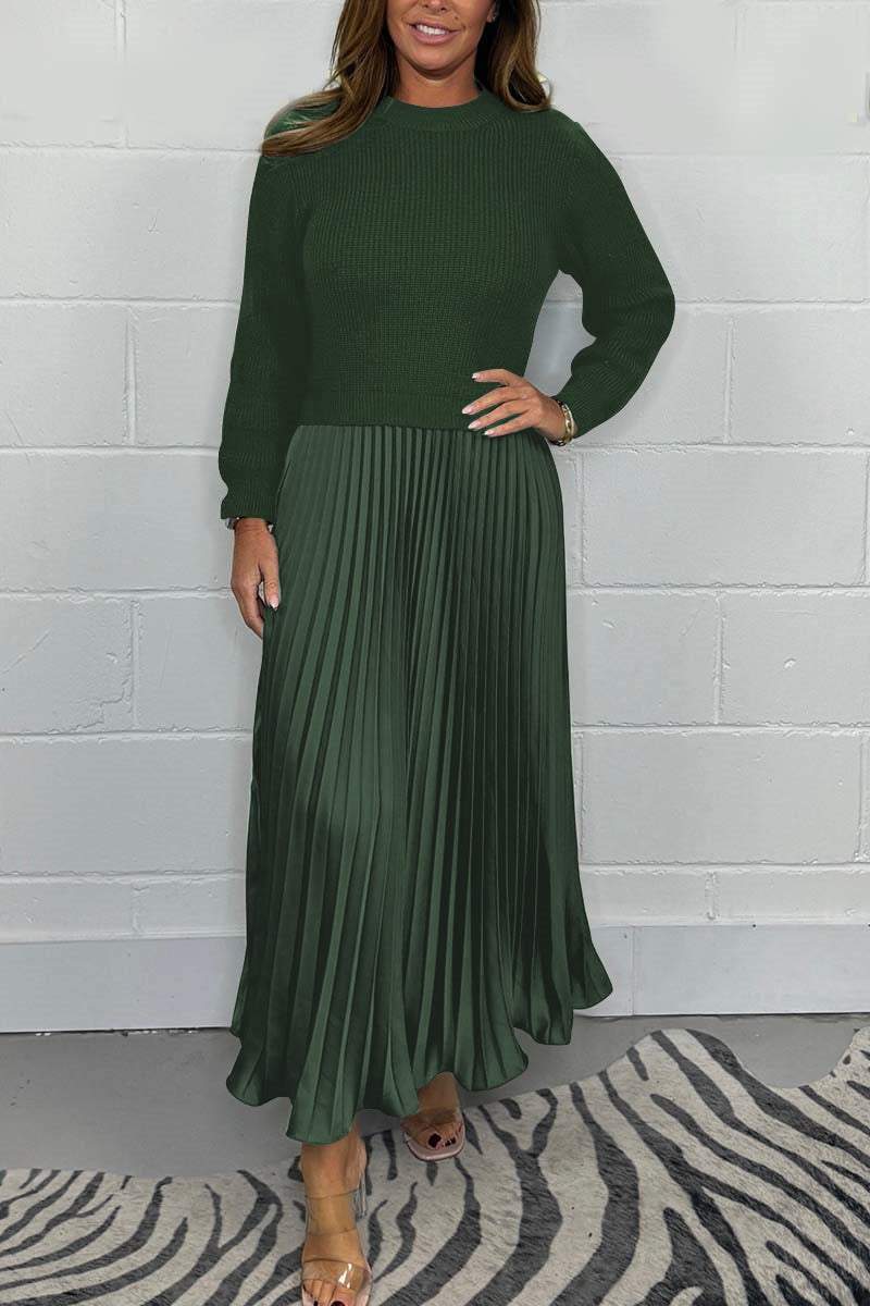 Elise Mode Dames Relaxed Truijurk met Plissé Rok in Groen