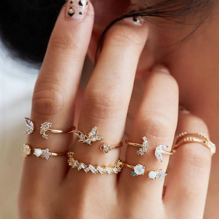 Elise Mode Dames Ringenset met Opaal en Zirkonia in Goud