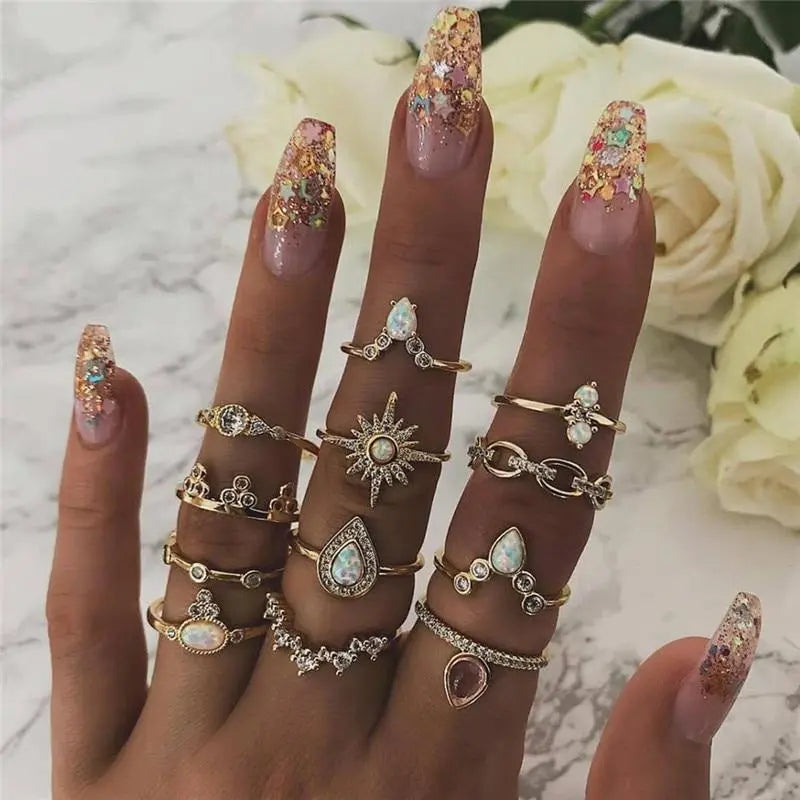 Elise Mode Dames Ringenset met Opaal en Zirkonia