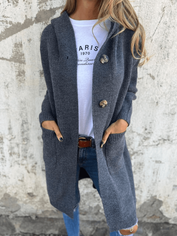 Elise Mode Dames Lang Gebreid Vest met Capuchon in Grijs