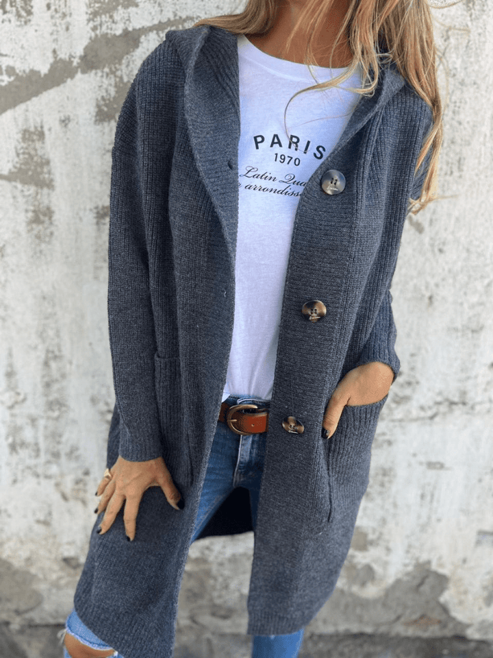 Elise Mode Dames Lang Gebreid Vest met Capuchon