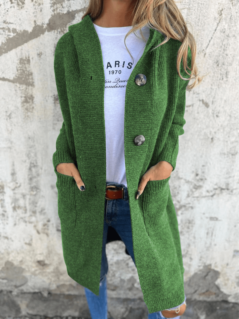 Elise Mode Dames Lang Gebreid Vest met Capuchon in Blauw