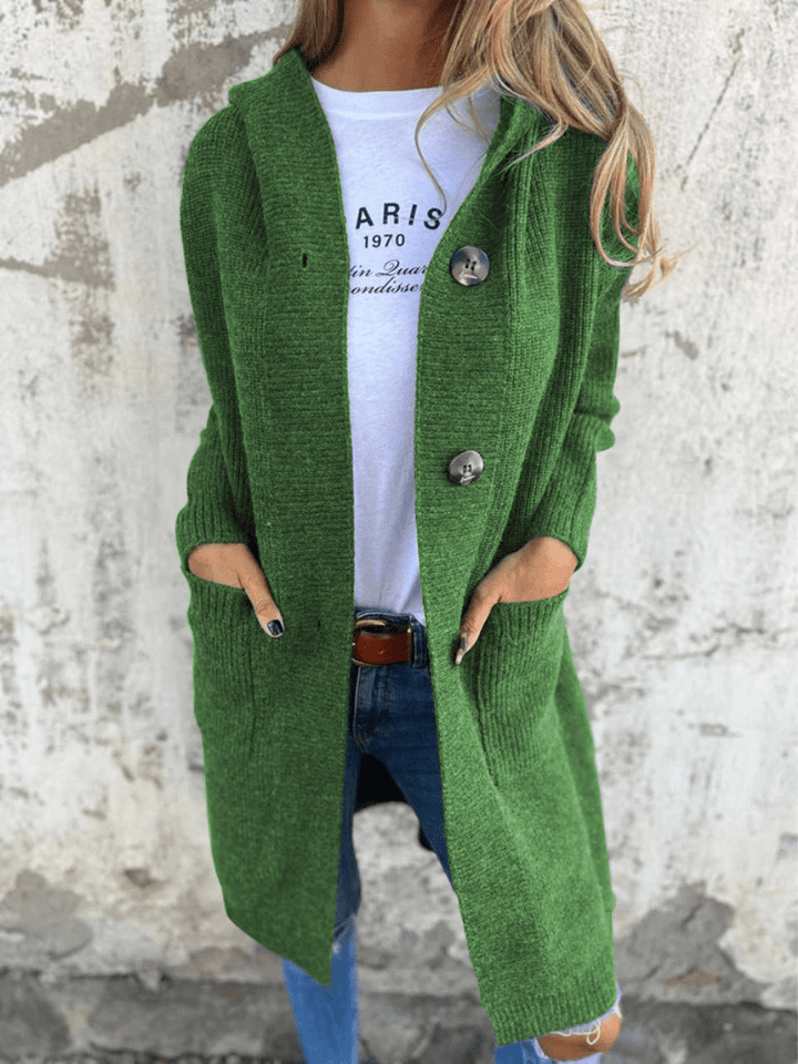 Elise Mode Dames Lang Gebreid Vest met Capuchon in Blauw