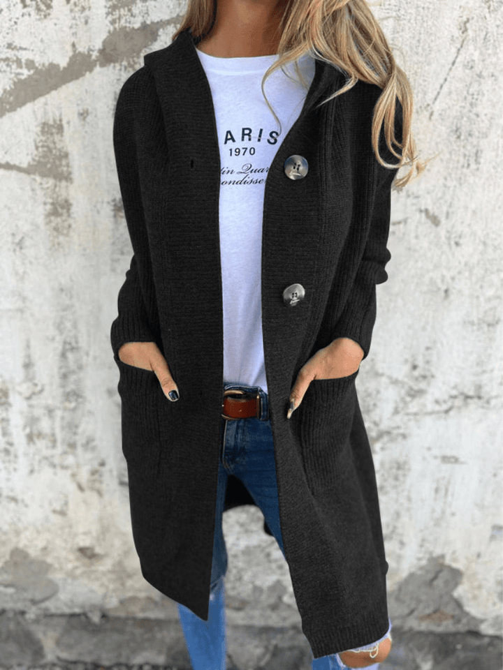 Elise Mode Dames Lang Gebreid Vest met Capuchon in Zwart