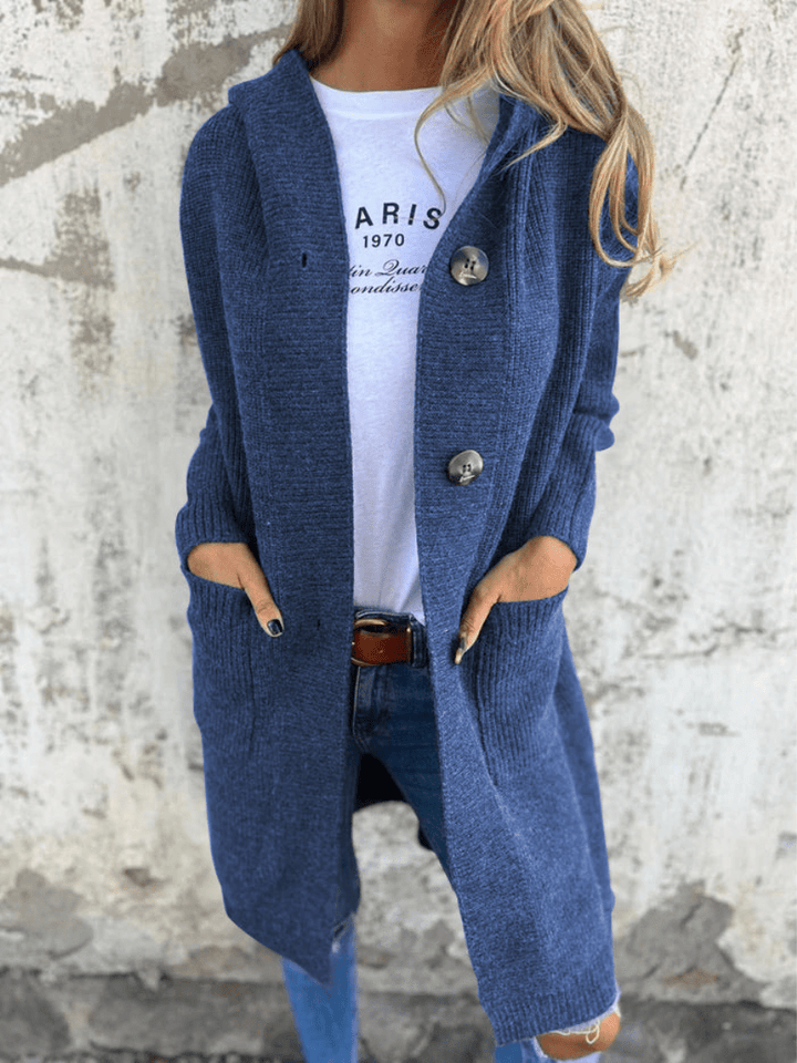 Elise Mode Dames Lang Gebreid Vest met Capuchon in Groen