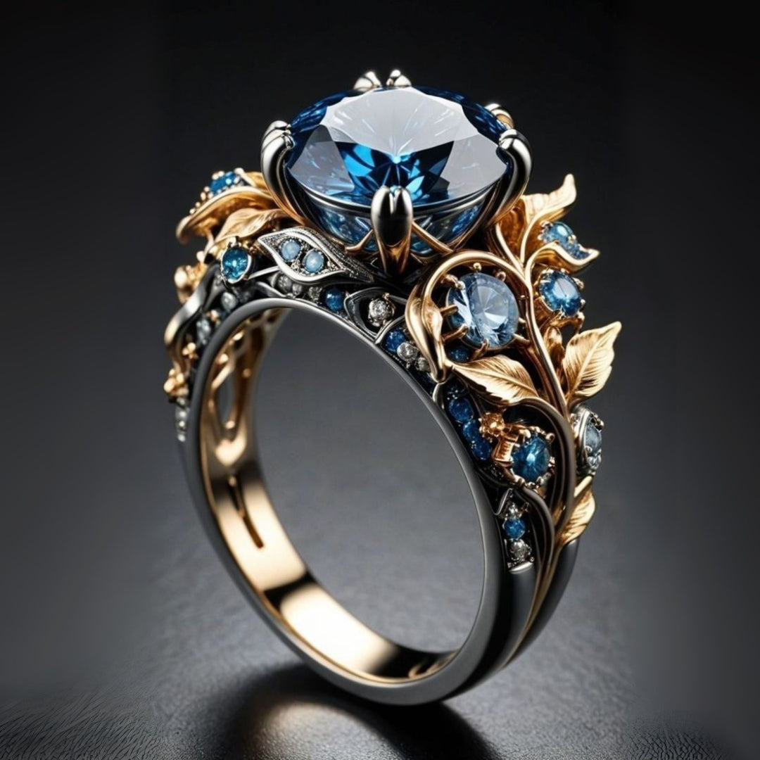 Elise Mode Dames Bloemen Ring met Blauw Kristal in Blauw