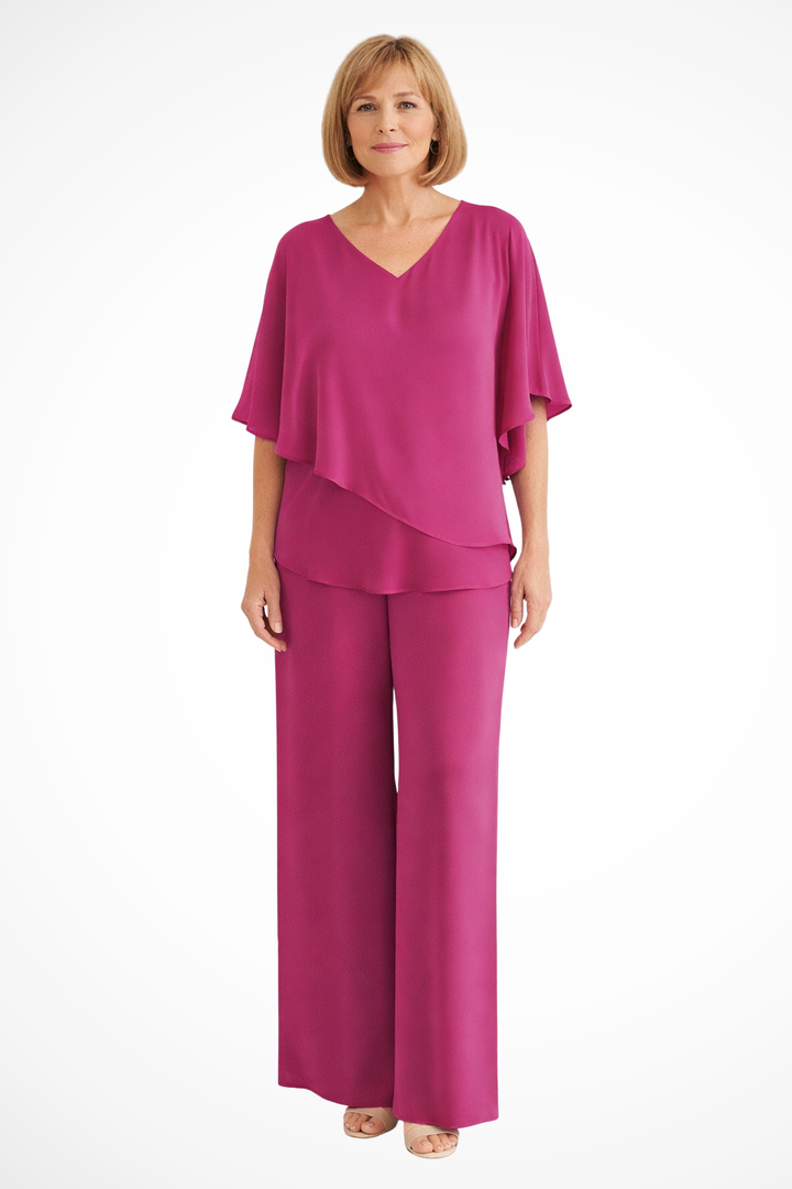 Elise Mode Dames Vleermuismouw Set Relaxed in Rozenrood