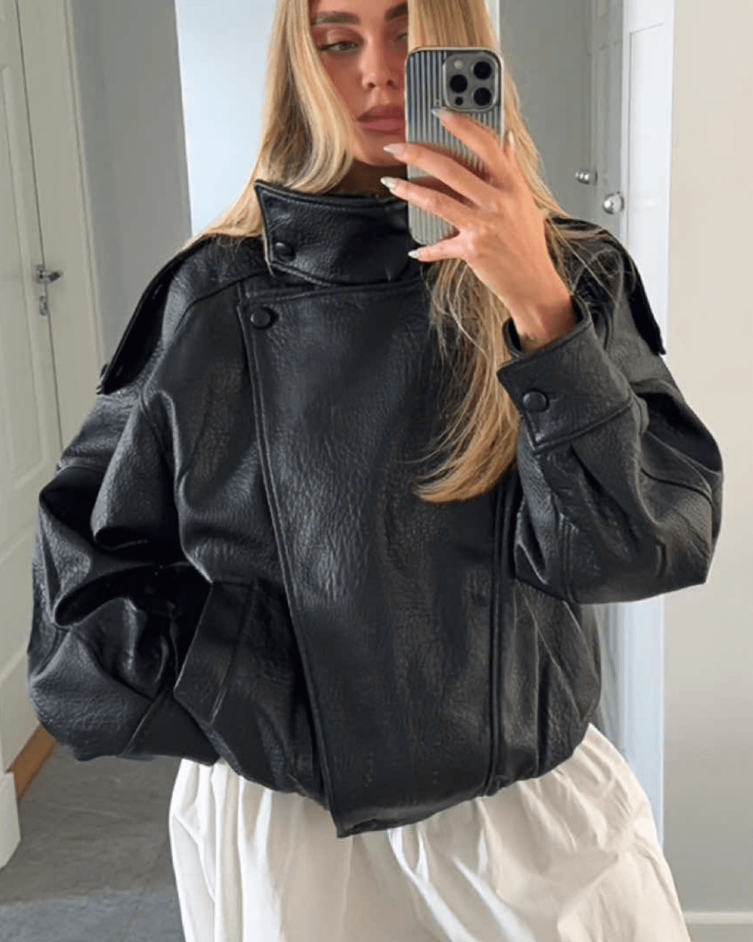 Elise Mode Dames Asymmetrisch Leren Jack