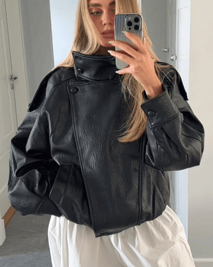 Elise Mode Dames Asymmetrisch Leren Jack