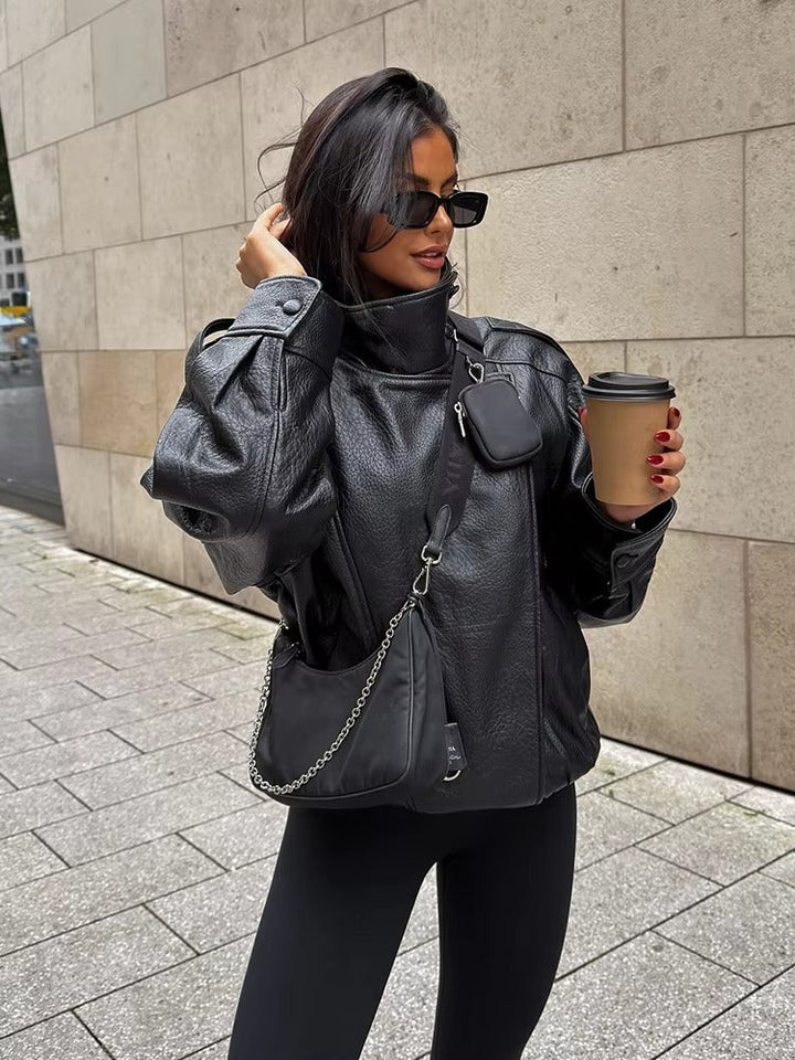 Elise Mode Dames Asymmetrisch Leren Jack