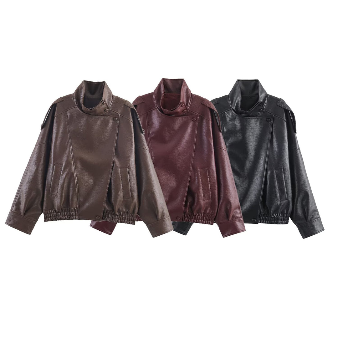 Elise Mode Dames Asymmetrisch Leren Jack