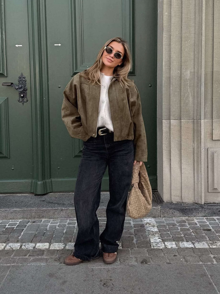 Elise Mode Dames Oversized Suède Bomberjack
