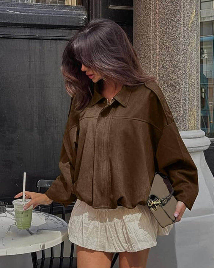 Elise Mode Dames Oversized Suède Bomberjack