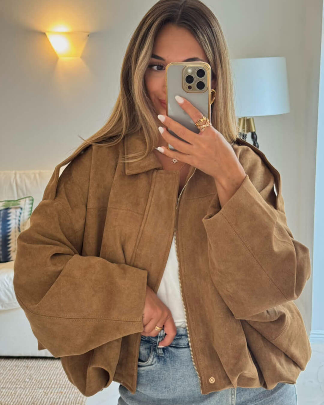 Elise Mode Dames Oversized Suède Bomberjack