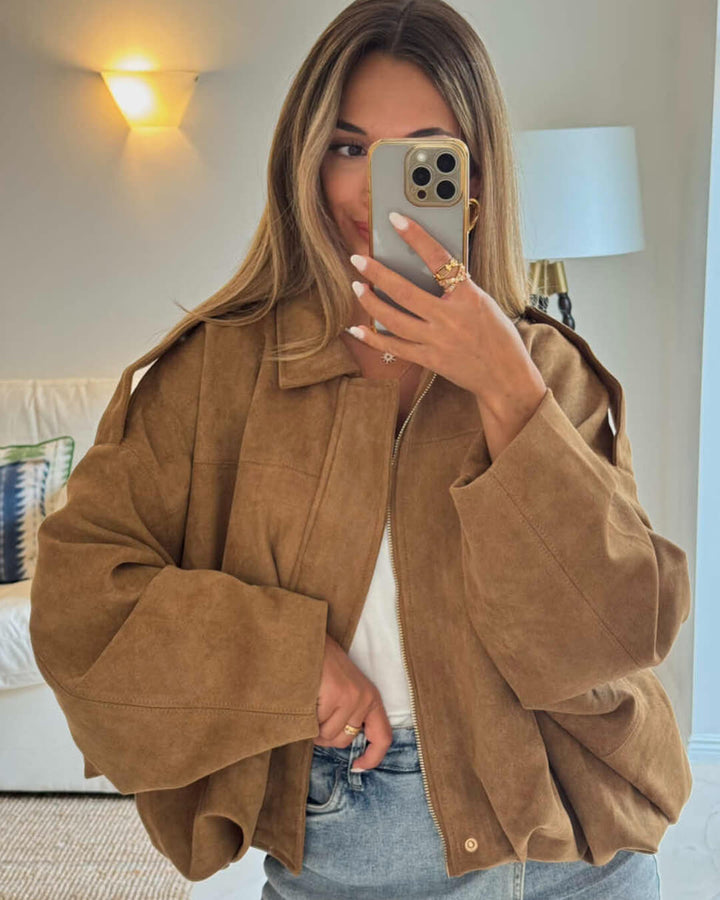 Elise Mode Dames Oversized Suède Bomberjack
