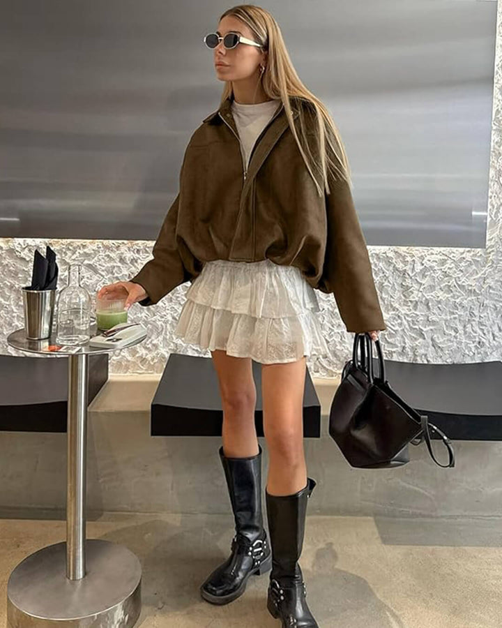 Elise Mode Dames Oversized Suède Bomberjack