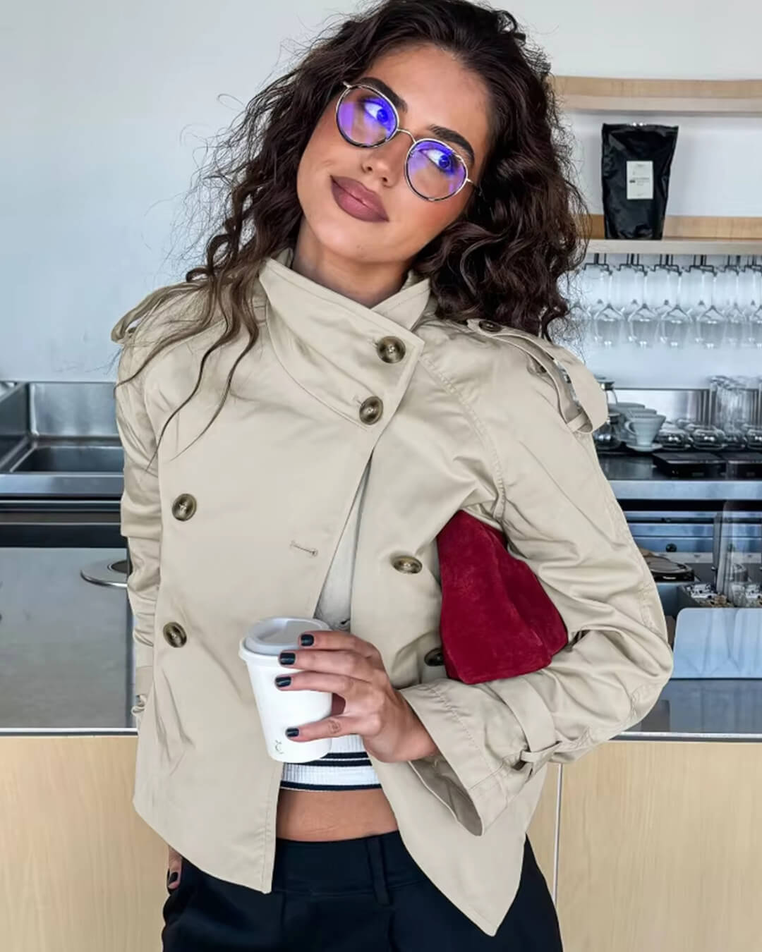 Elise Mode Dames Getailleerde Korte Trenchcoat