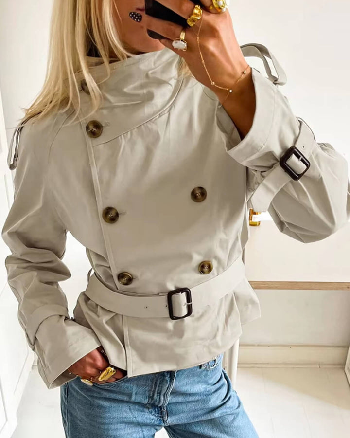 Elise Mode Dames Getailleerde Korte Trenchcoat