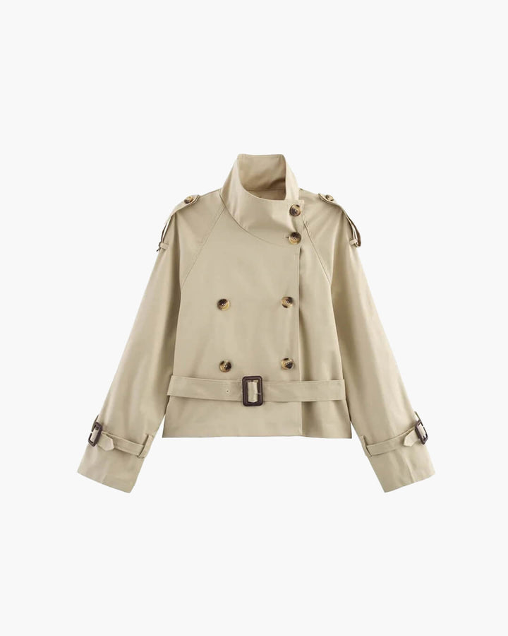 Elise Mode Dames Getailleerde Korte Trenchcoat