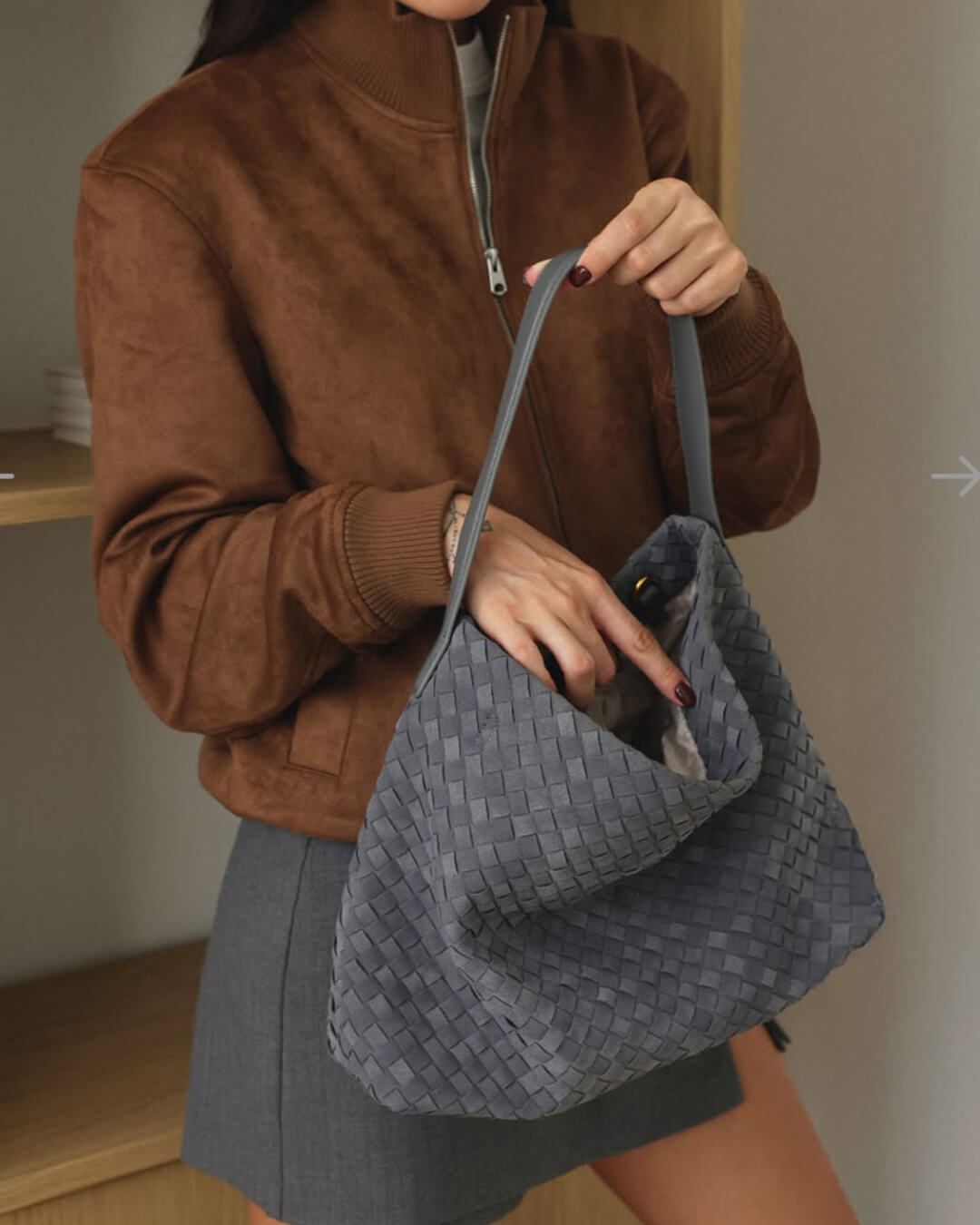 Elise Mode Dames Ruime Suède Tas met Lange Hengsels