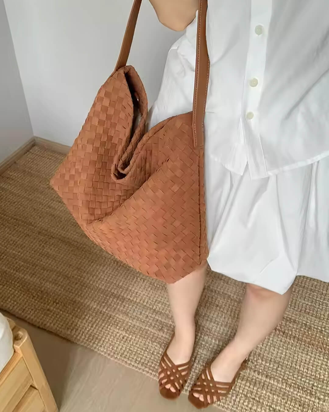 Elise Mode Dames Ruime Suède Tas met Lange Hengsels