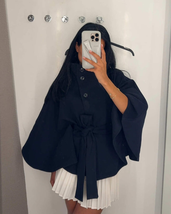 Elise Mode Dames Cape Jas met Hoge Kraag