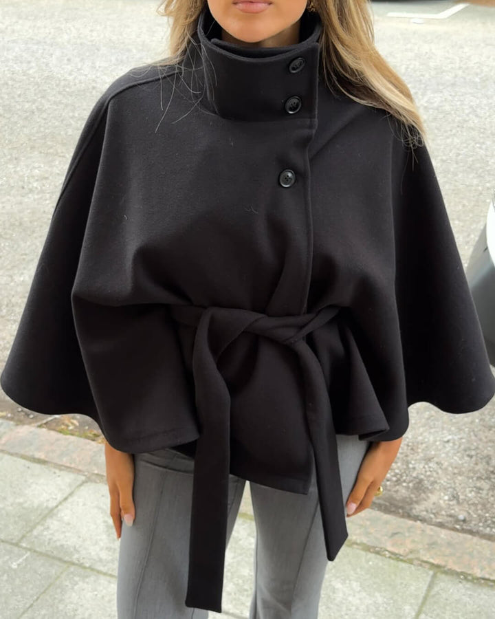 Elise Mode Dames Cape Jas met Hoge Kraag