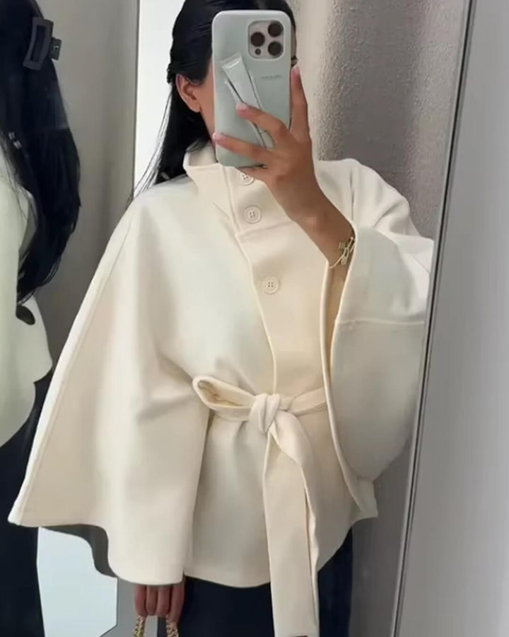 Elise Mode Dames Cape Jas met Hoge Kraag