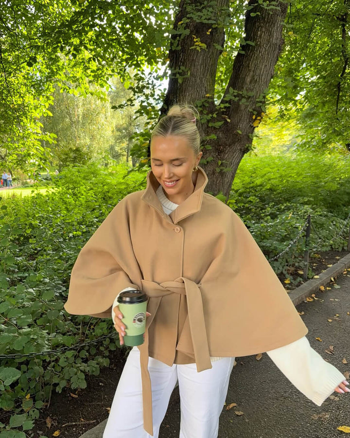 Elise Mode Dames Cape Jas met Hoge Kraag