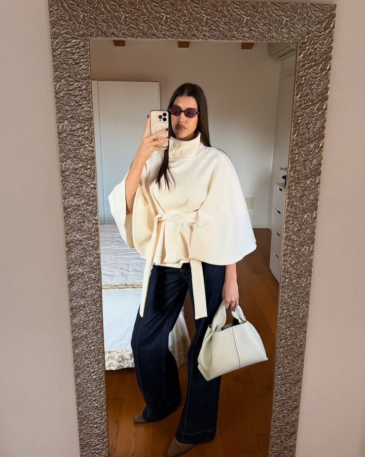 Elise Mode Dames Cape Jas met Hoge Kraag