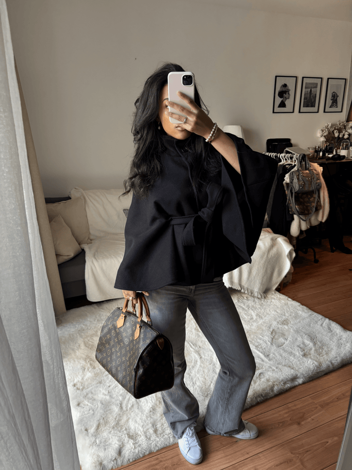 Elise Mode Dames Cape Jas met Hoge Kraag