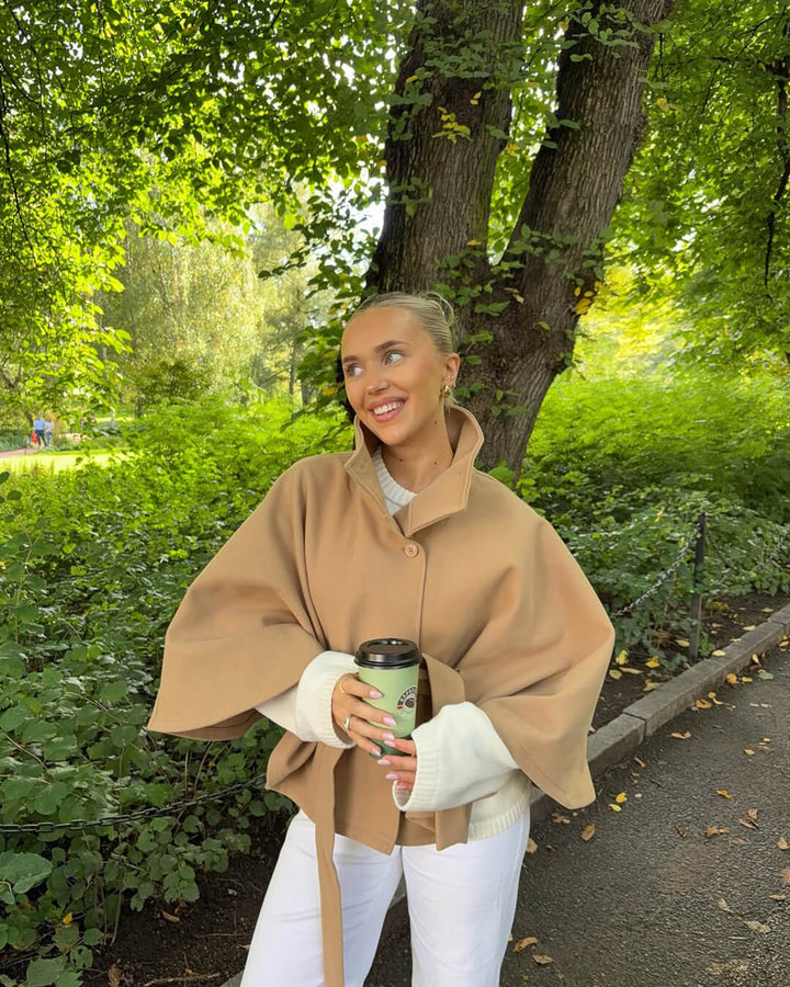 Elise Mode Dames Cape Jas met Hoge Kraag