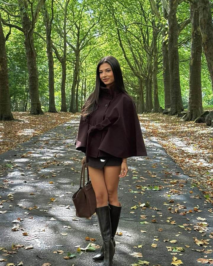 Elise Mode Dames Cape Jas met Hoge Kraag