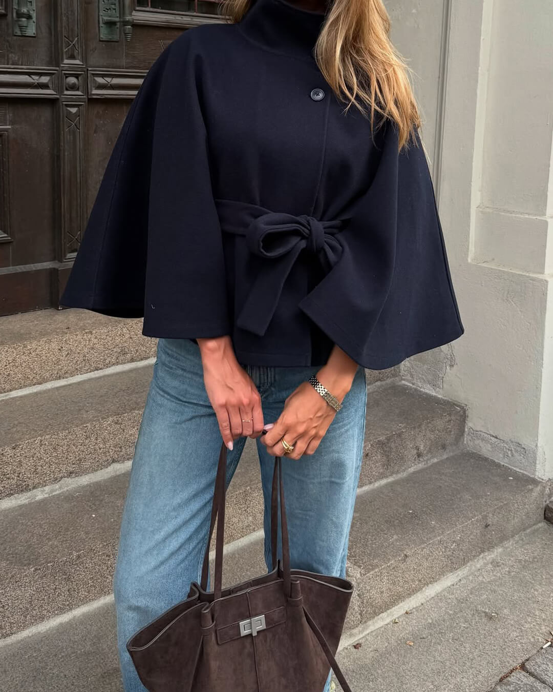 Elise Mode Dames Cape Jas met Hoge Kraag