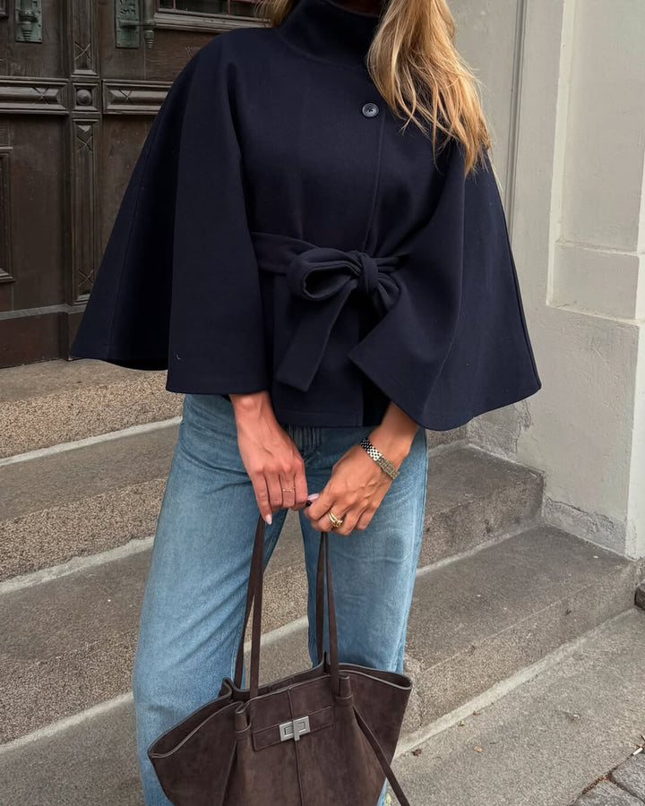 Elise Mode Dames Cape Jas met Hoge Kraag