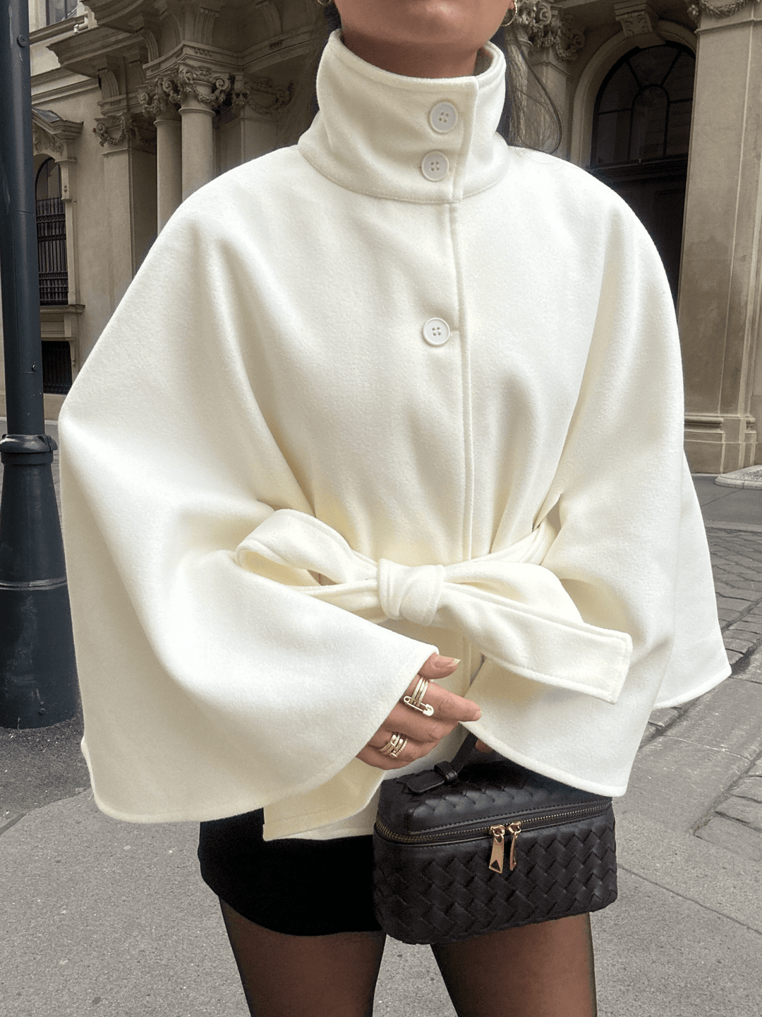 Elise Mode Dames Cape Jas met Hoge Kraag