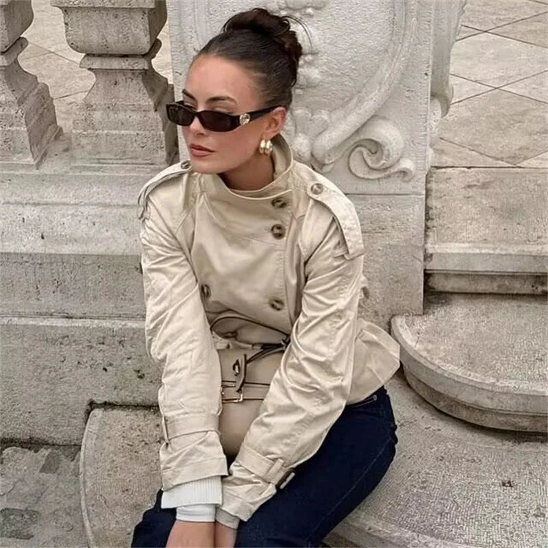 Elise Mode Dames Getailleerde Korte Trenchcoat